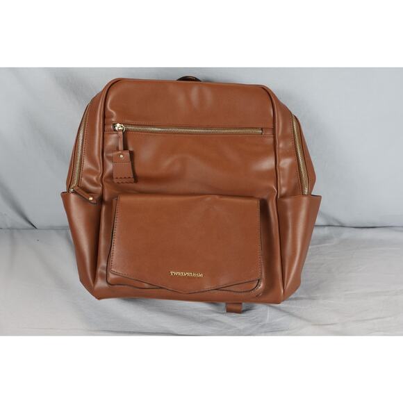 TWELVElittle Handbags - TWELVElittle Brown Vegan Leather Diaper Backpack Bag Changing Pad Pockets Travel